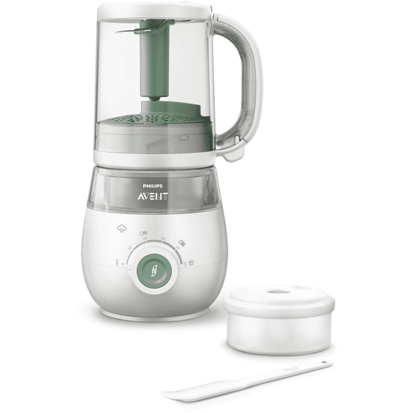 Philips Avent Preparador de alimentos para bebés 4 en 1 Vaporizador y  batidora SCF885/01 en color verde que incluye el sistema de almacenamiento  de alimentos para bebés SCF721/20 