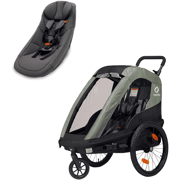 hamax olive green Kinderfietskar Avenida ONE incl. babyzitje voor Outback/Avenida en Traveller 