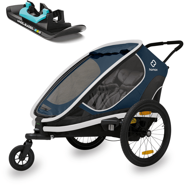 hamax Kinderfietskar Outback met rugleuningverstelling Navy Blue 2022 inclusief Wheelblades