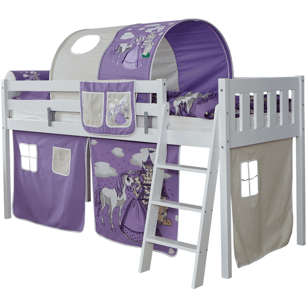 TiCAA Loft bed Eric buk biały Horse różowy