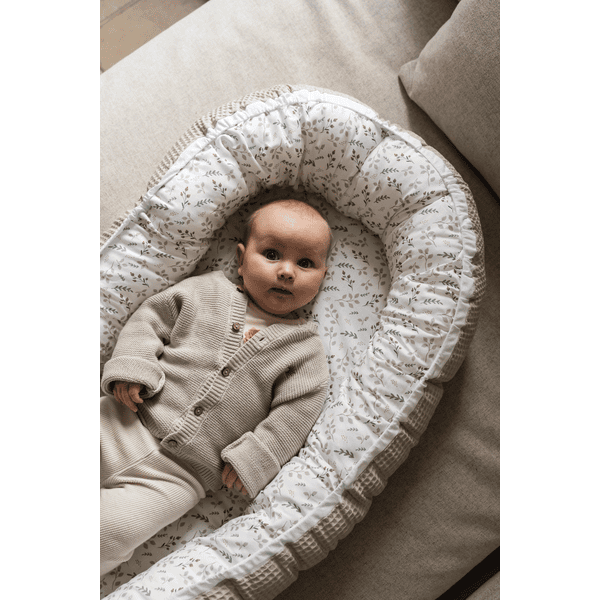 ULLENBOOM Babynest Cocoon Waffel Motiv Floral Sand