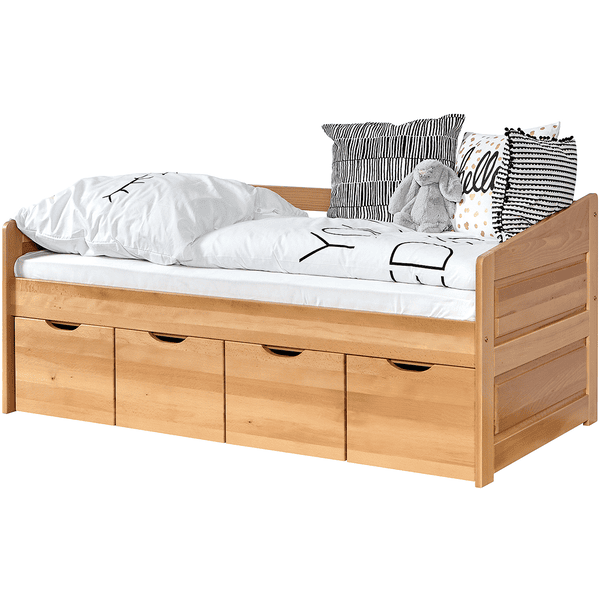 TiCAA Sofabett Mini Micki Buche mit 4 Schubladen inkl. Matratze