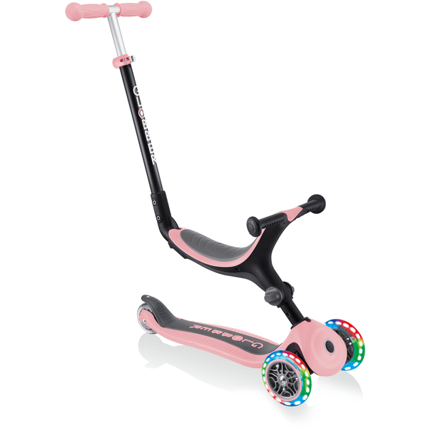 GLOBBER Patinete GO-UP FOLDABLE LIGHTS 4 en 1 ruedas luz rosa pastel 