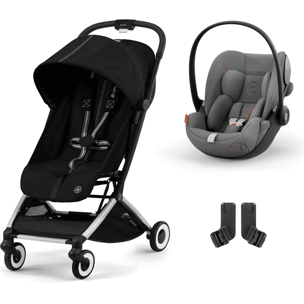 cybex GOLD Kinderwagen Orfeo Silver Moon Black inklusive Babyschale Cloud G i-Size Lava Grey mit Babyschale und Adapter 