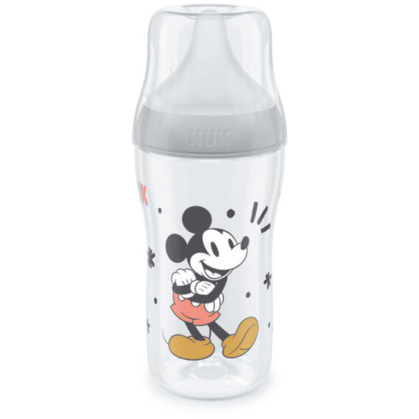 NUK Perfect Match Mickey kojenecká láhev Mouse s teplotou Control 260 ml od 3 měsíců v šedé barvě