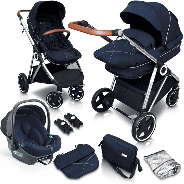 babyGO Halime 3 in 1 sininen lastenrattaat Silver 