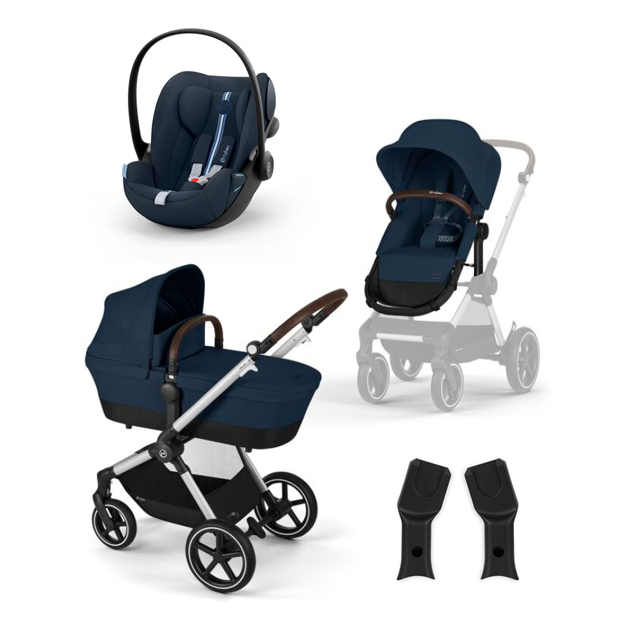 cybex GOLD Carrito de bebé EOS Lux Ocean Azul que incluye silla portabebés Cloud G i-Size Plus Ocean Blue y adaptador