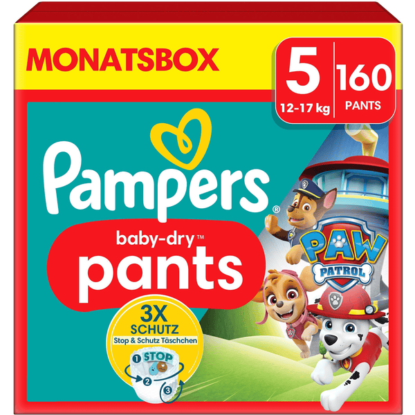 Pampers Baby-Dry Pants Paw Patrol, talla 5 Junior 12-17kg, caja mensual (1 x 160 pañales)