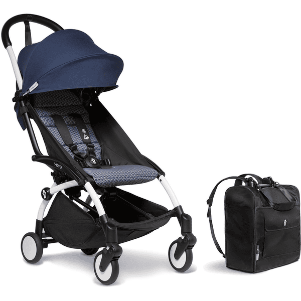 BABYZEN Kinderwagen YOYO2 6+ White mit Textilset Air France Blue und Backpack YOYO Black