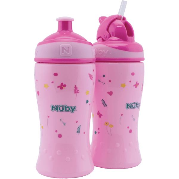 Nûby biberon con cannuccia e biberon con chiusura Pop-Up confezione  combinata da 360 ml a partire da 18 mesi, rosa 