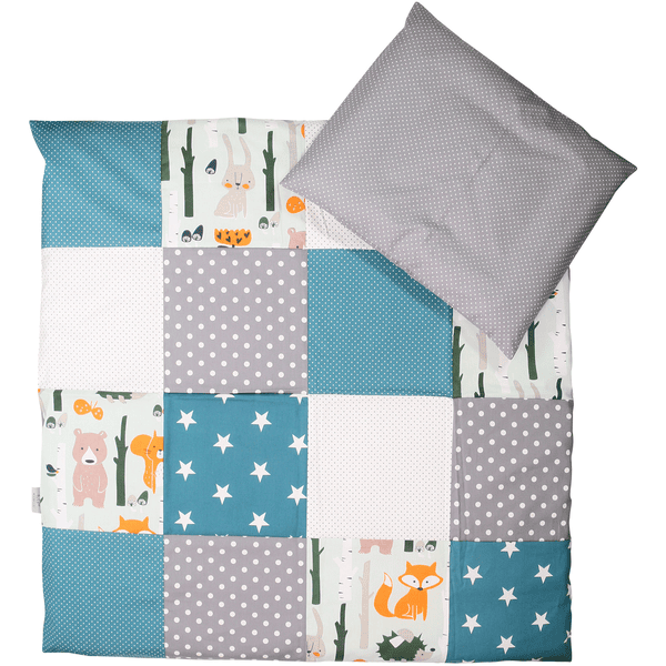 Ullenboom Baby Bettwäsche-Set Waldtiere Petrol 80 x 80 cm + 35 x 40 cm
 