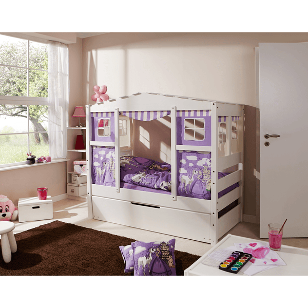 TiCAA Hausbett Mini mit Zusatzbett Prinzessin Lila