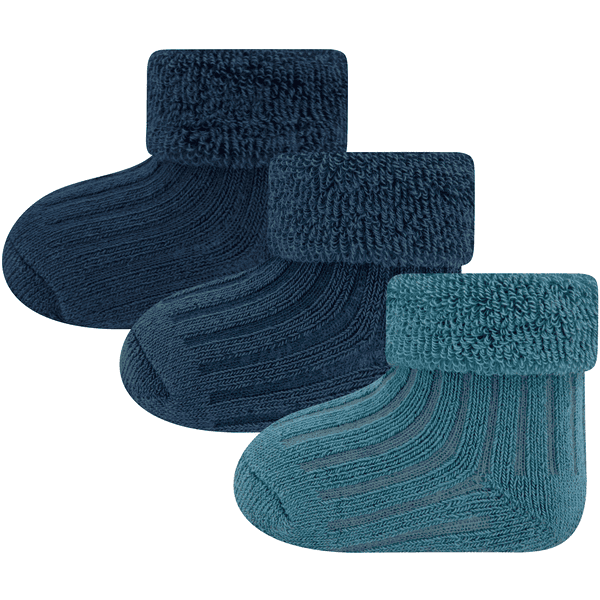 Ewers Babysokjes 3-pack rib/overtrek blauw 