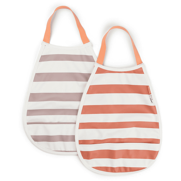 Done by Deer™ Pull-over Lätzchen 2er Pack Stripes Papaya / rosa