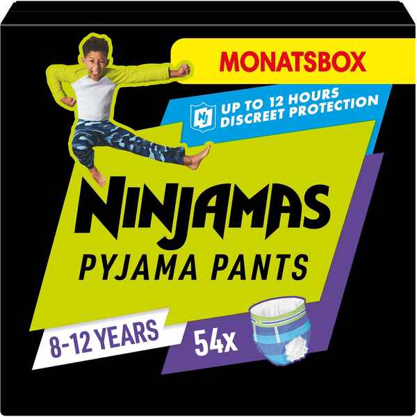 NINJAMAS Couches culottes pyjamas pack mensuel, 8-12 ans, 54 pièces