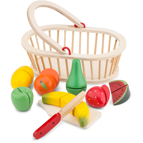 New Classic Toys Cesta de fruta de madera juguete para cortar 