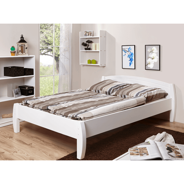 TiCAA Letto singolo Jasmin 140 x 200 cm pino bianco 