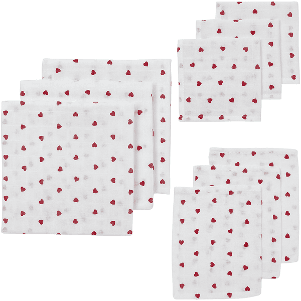 MEYCO Heart Muslin startsæt 9-pak Sød rød