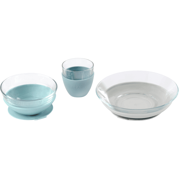 BEABA  Set regalo vetro-piatti di vetro blu del 6° mese