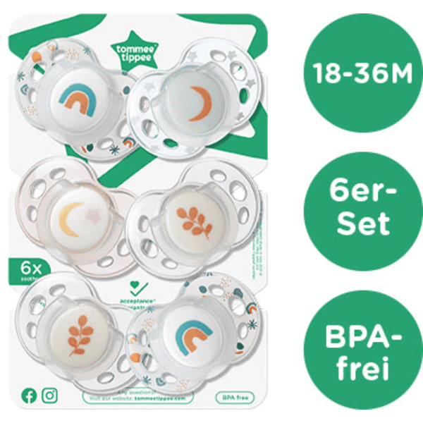 Tommee Tippee Sucette Night 18-36 mois silicone/PP lot de 6