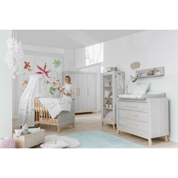 Schardt Chambre bébé trio lit commode armoire 3 portes Miami Grey bois 70x140 cm