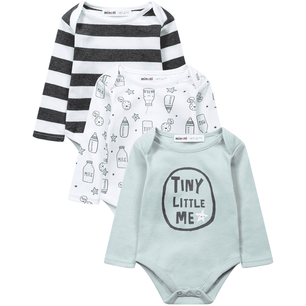 MINOTI 3er-Pack Bodys Mintgrün/Grau/Weiß
