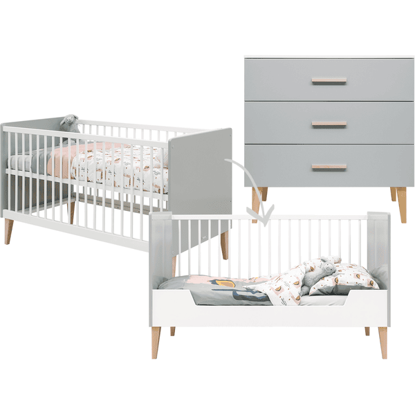 Bopita Babyzimmer Emma 2-teilig 70 x 140 cm umbaubar weiß / grau 