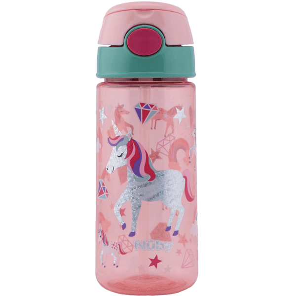 Gobelet Nûby en PP avec paille souple et bouton pression paillettes 540 ml licorne