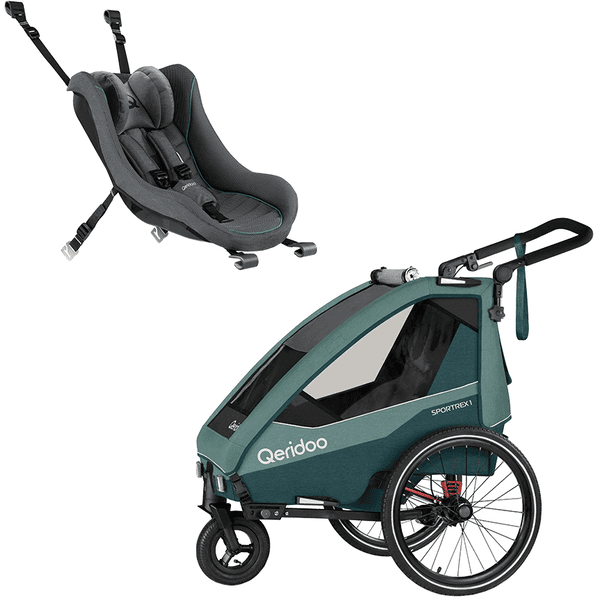 Qeridoo® remolque para bicicleta Sportrex 1 Mineral Blue con silla de portabebés gris oscuro 2023 