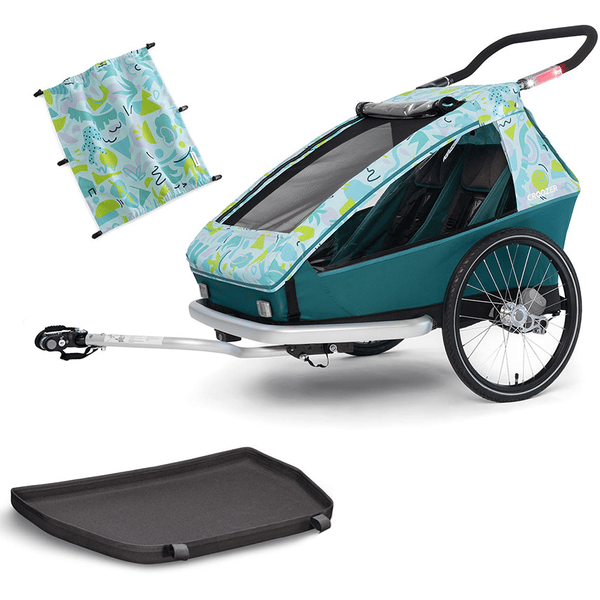 CROOZER Kinderfahrradanhänger Kid Vaaya 2 Colourful Journey inklusive Fußraumschutzwanne 