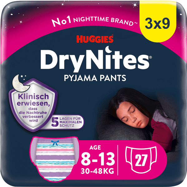 Huggies DryNites jednorazowe spodnie do piżamy dla dziewczynek 8-15 lat 3 x 9 sztuk