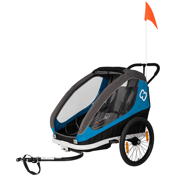 hamax Remolque para bicicleta gemelar Traveller Petrol Blue/Grey incluye barra de tracción y rueda se silla de paseo