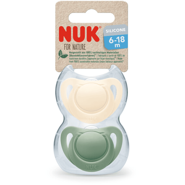 NUK Schnuller For Nature Silikon 6-18 Monate grün / creme 2er-Pack