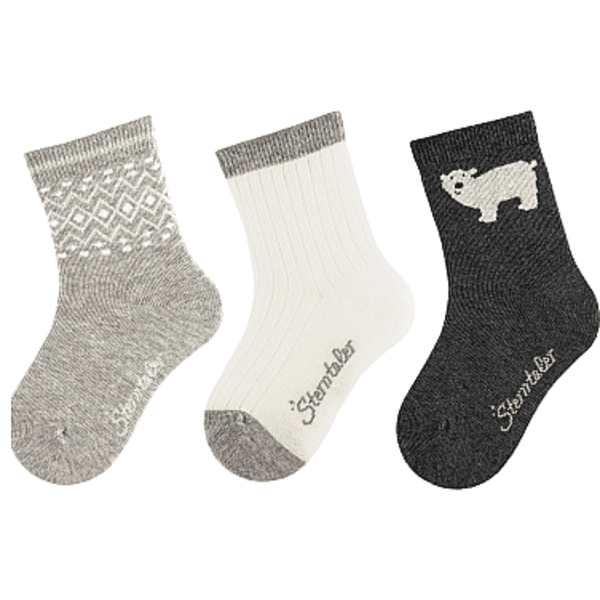 Sterntaler Lot de 3 chaussettes Ours polaire gris clair mélangé