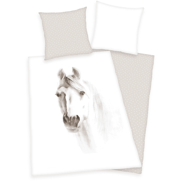 HERDING Beddengoed wit paard 135 x 200 cm
