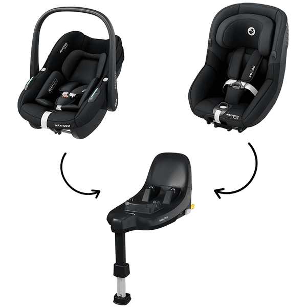 MAXI COSI Babyschale Pebble S Tonal Black inkl. Reboarder Pearl S Tonal Black und Basisstation FamilyFix S Black