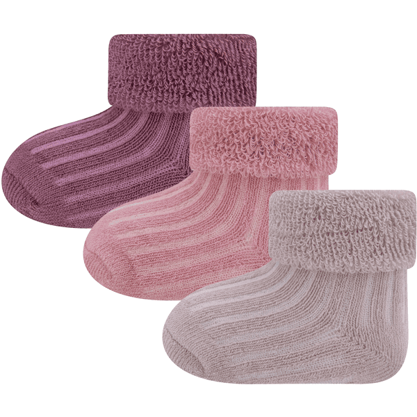 Ewer babysokjes 3-pack rib/overtrek roze 