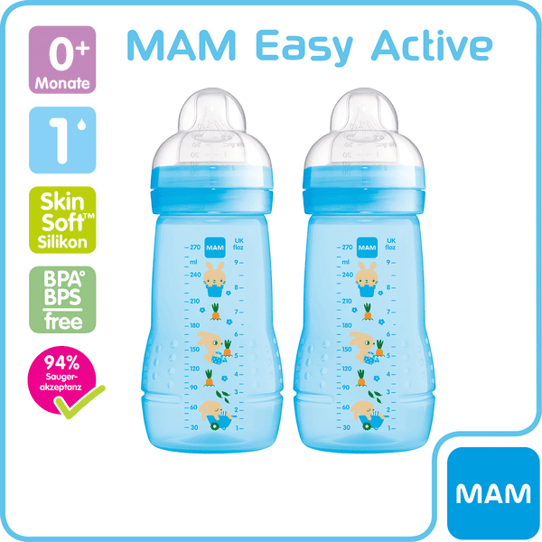 MAM Biberon Easy Active ™ 270 ml, coniglietto in confezione doppia 