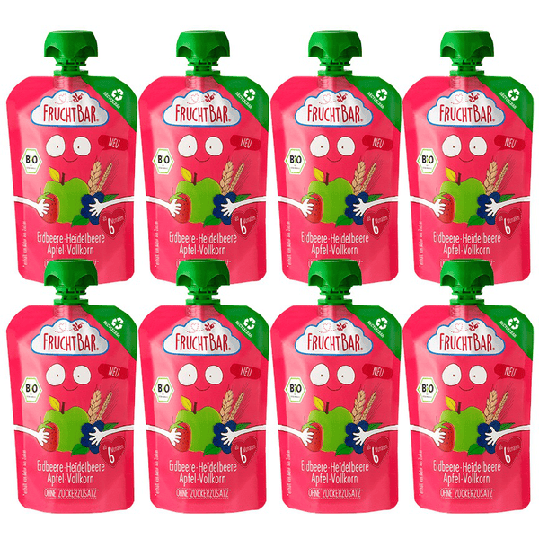 FRUCHTBAR® Bio-Püree Erdbeere-Heidelbeere-Apfel-Vollkorn 8 x 100g ab dem 6.Monat