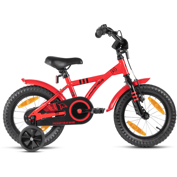 PROMETHEUS BICYCLES ® Bicicleta para niños 12 negro mate y naranja con  ruedines 