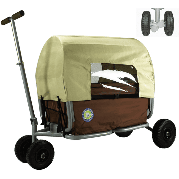 BEACHTREKKER Bollerwagen - Fällbar handvagn LiFe, brun med parkeringsbroms och skärmtak