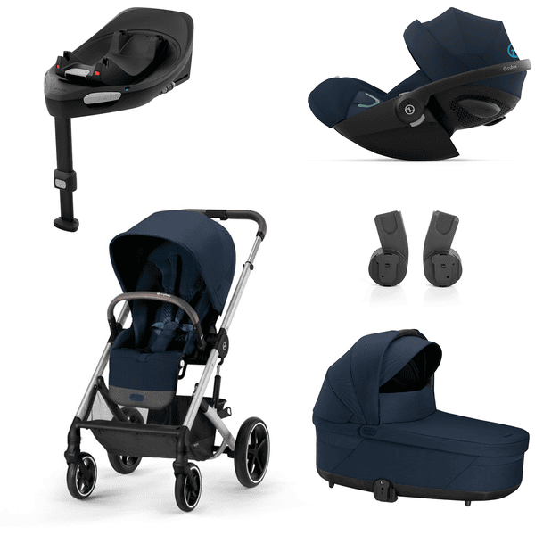 cybex GOLD Kinderwagen-Set Balios S Lux Silver Ocean Blue inkl. Kinderwagenaufsatz Cot S Lux Ocean Blue, Babyschale Cloud G i-Size Ocean Blue Plus, Adapter und Basistation Base G