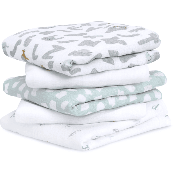 aden + anais™ essential s cotton muslin burp cloths 5-pack alpha bet animals 60 x 60 cm