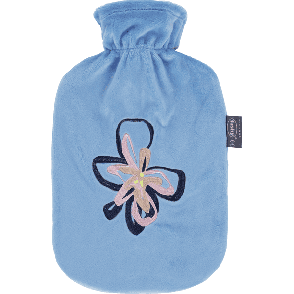 fashy® warmwaterkruik 2L met fleece hoes en borduursel in lichtblauw