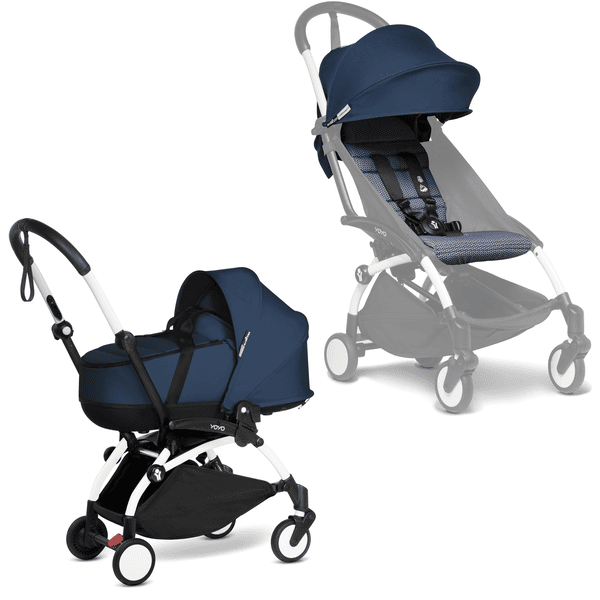 BABYZEN Kinderwagen YOYO2 0+ White mit Liegewanne inkl. Textilset Air France Blue