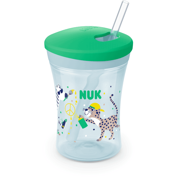 NUK Action Cup zacht drinkrietje, lekvrij vanaf 12 maanden groen