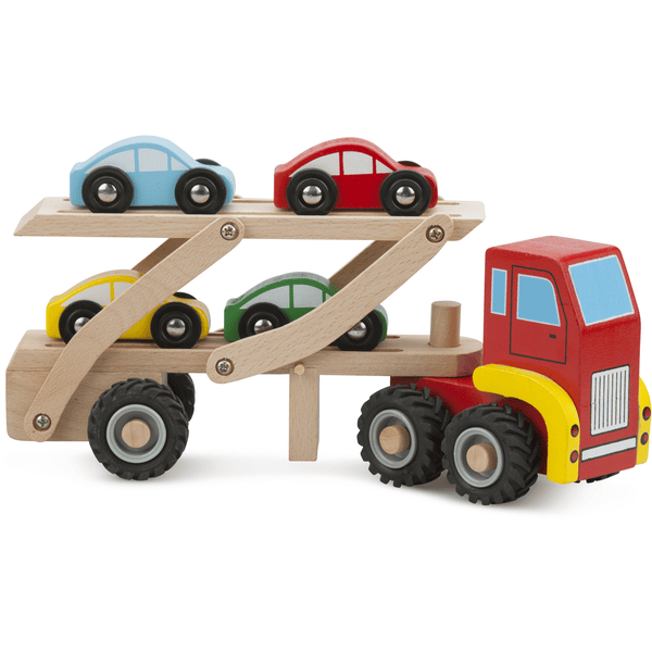 New Classic Toys Figurine transporteur de voitures, 4 voitures bois