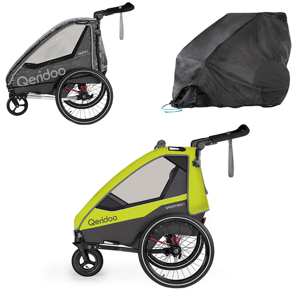 Qeridoo® Kinderfietskar Sportrex1 Edition Lime Green incl. regenhoes QUPA 1 / Sportrex 1 en inklapbare garage 2020