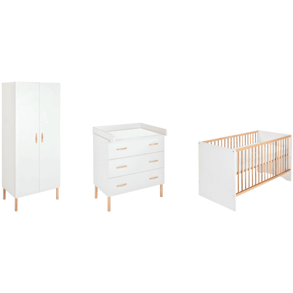 Schardt Chambre bébé trio lit commode armoire 2 portes Melody White bois 70x140 cm