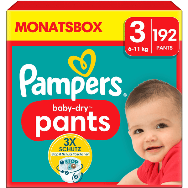 Pampers Baby-Dry Broekjes, maat 3 Midi, 6-11kg, maandelijkse doos (1 x 192 broekjes)